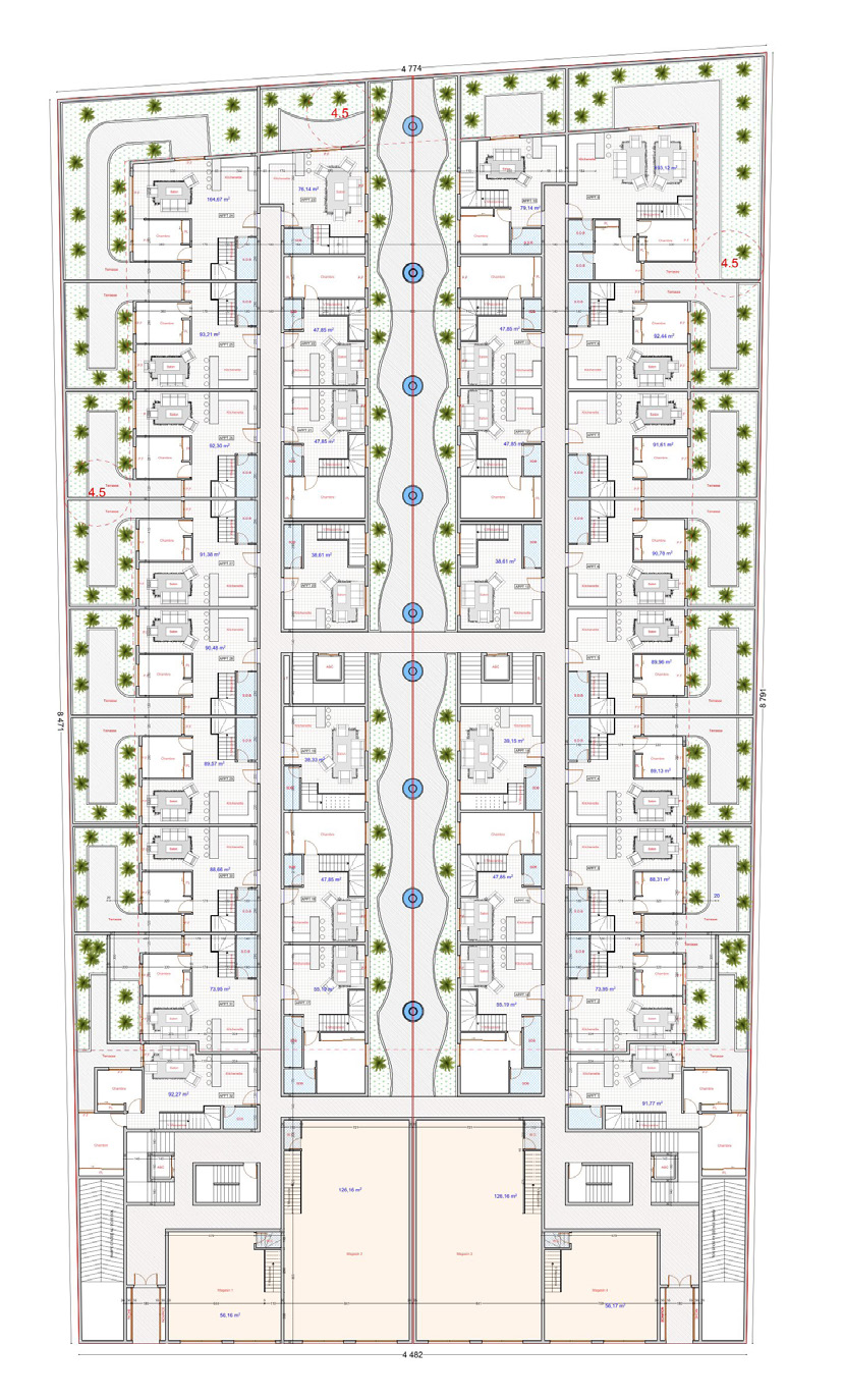 Rez-de-chaussée — commerces & espaces communs